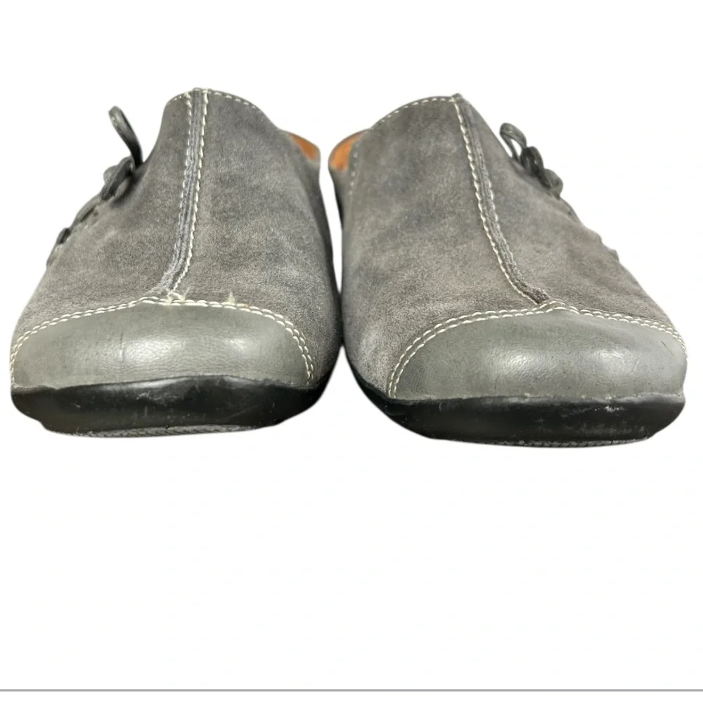 NATURAL SOUL by NATURALIZER Grey Suede Leather Mules Flats Slides Bow Accent 6.5 - Picture 6 of 14